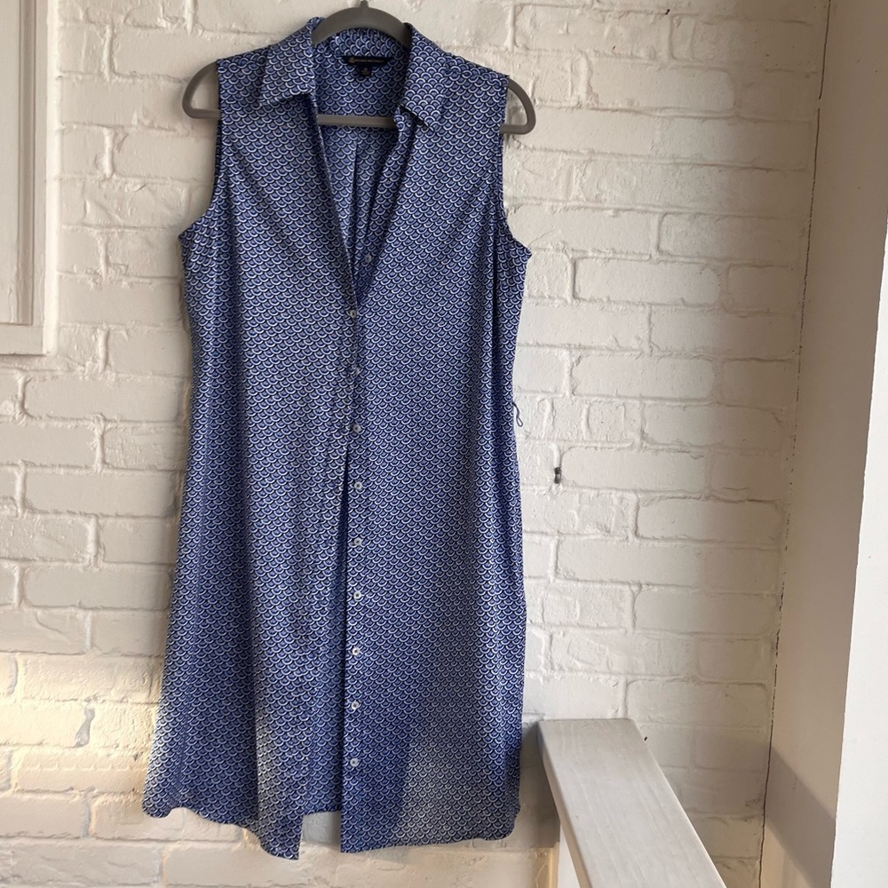 Brooks Brothers Blue Patterned Sleeveless Shirt Dress